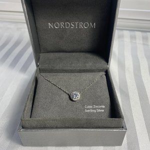 New Nordstrom Sterling Silver Halo Cubic Zirconia pendant necklace